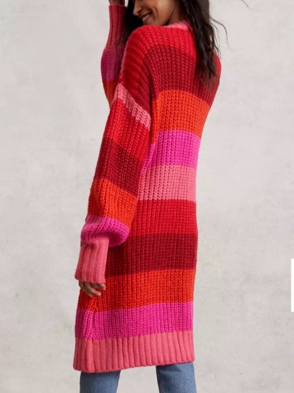Anthropologie Striped Long Cardigan in Red, Pink, Orange